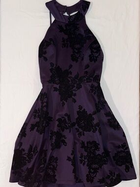 B Darlin Purple Floral Fit-and-Flare Dress